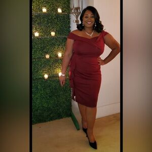 Chic Wine Off the Shoulder Dress